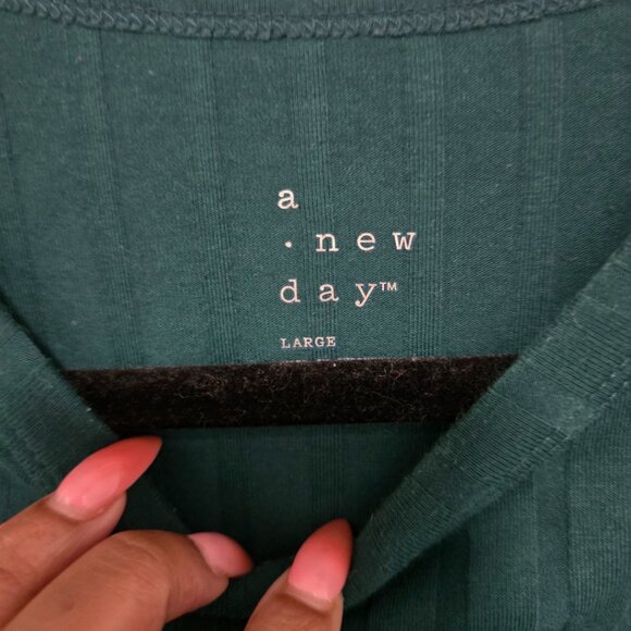 A New Day Forest Green Ribbed Long Sleeve Top – Large - Picture 2 of 3